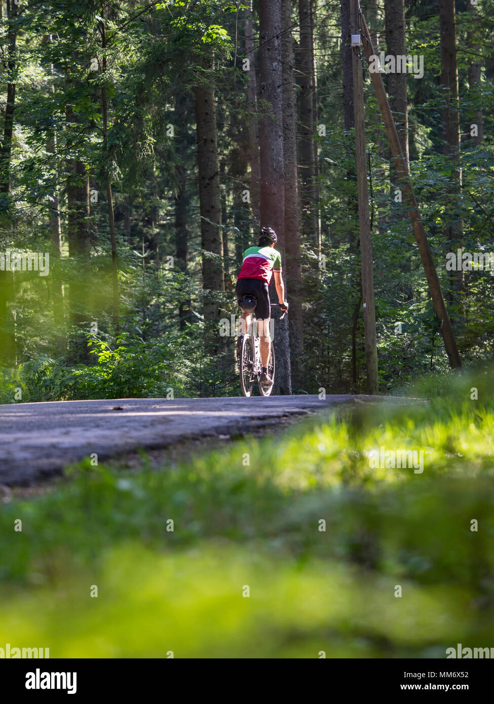 Mann reiten Rennrad auf Radtour im mittleren Schwarzwald, Deutschland Stockfoto