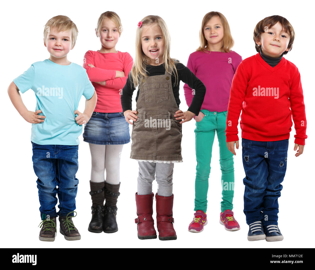 Gruppe von Kindern Kinder kleine Jungen Mädchen auf weißem Hintergrund Stockfoto