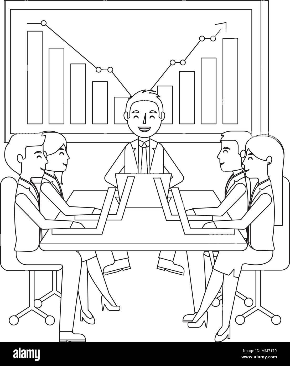 Group Business Leute, die sich für Treffen mit Statistiken board Vector Illustration Design Stock Vektor