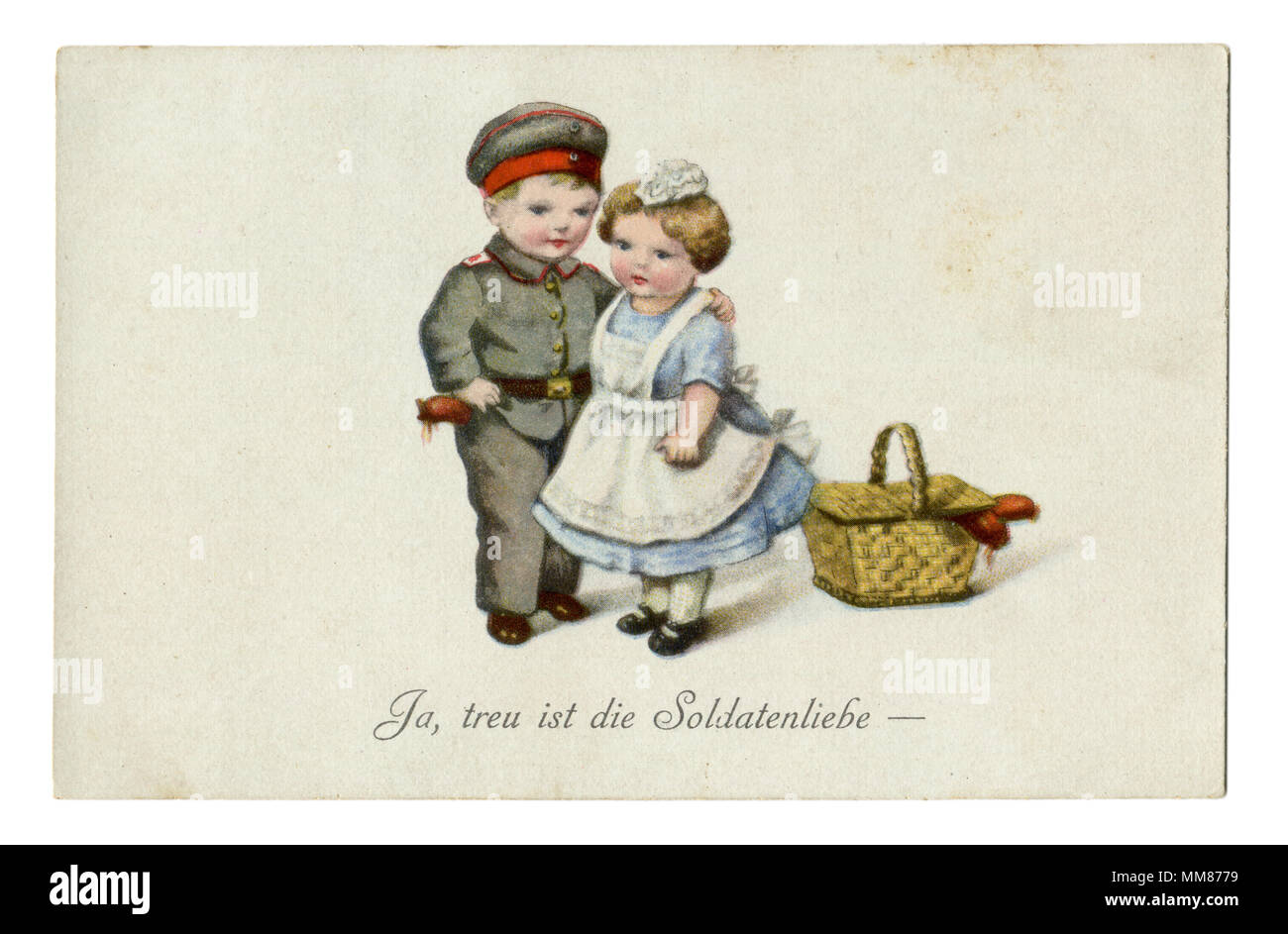 Alte deutsche Postkarte: Militärisch-humoristische Serie Kinder als Erwachsene' Ja, die wahre zum Leben des Soldaten." der Erste Weltkrieg, 1914-1918, Deutschland Stockfoto