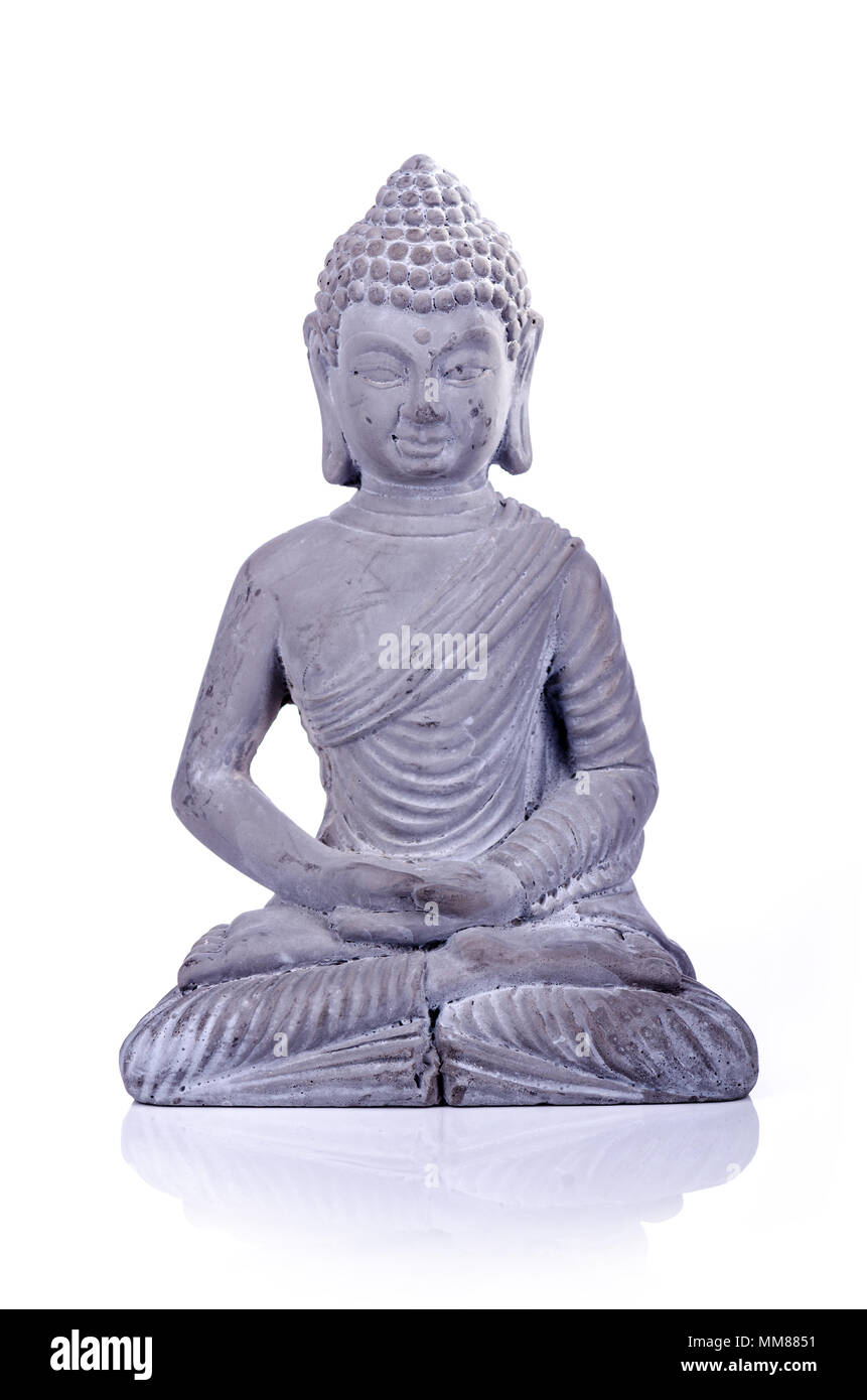 Little Buddha Statue auf einem weißen Hintergrund, isoliert Stockfoto