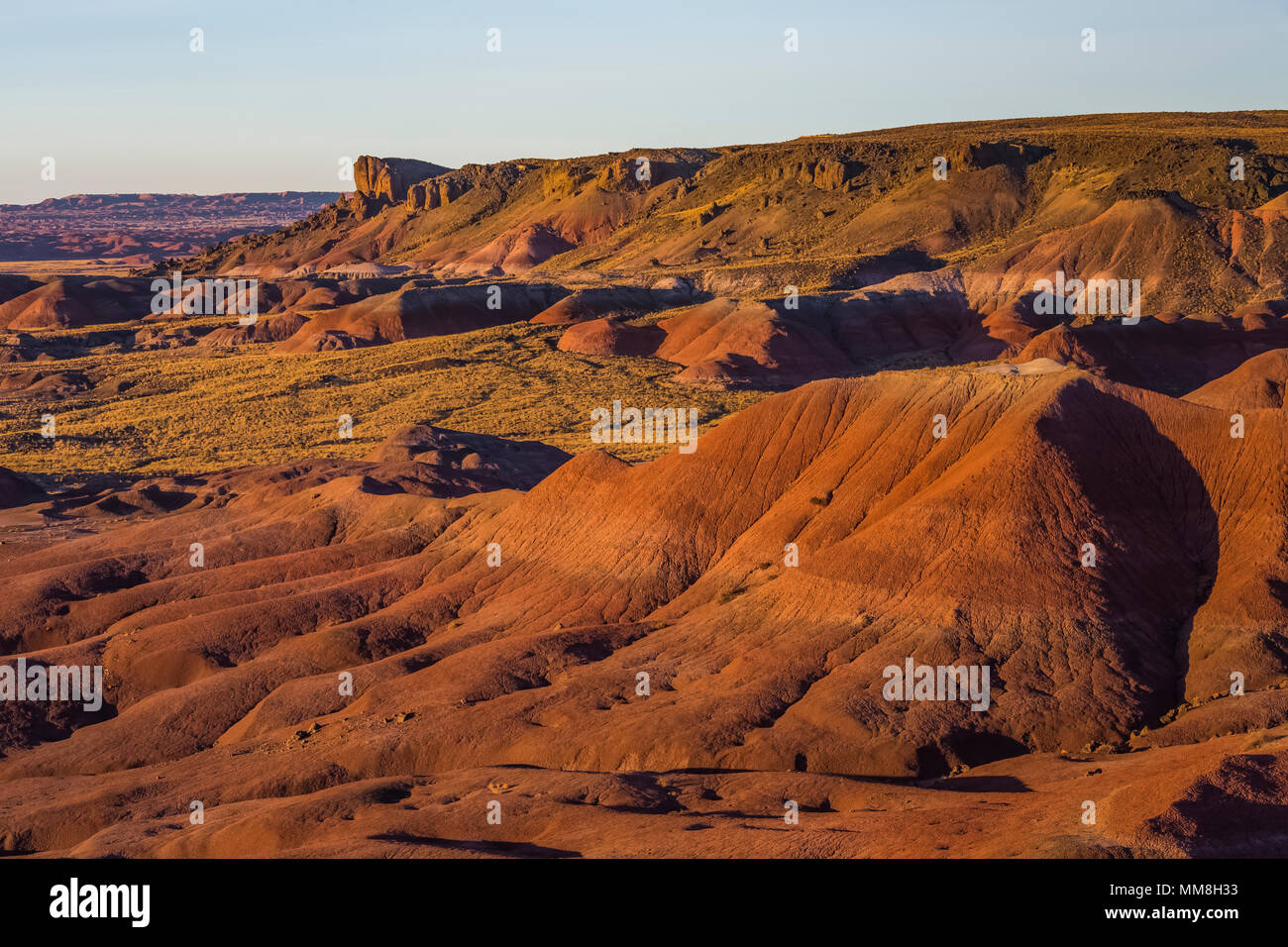 Bunt gemalte Wüste Landschaften gesehen von entlang der Park Road in der Sektion in Petrified Forest National Park nördlich von Interstate 40, Arizona Stockfoto