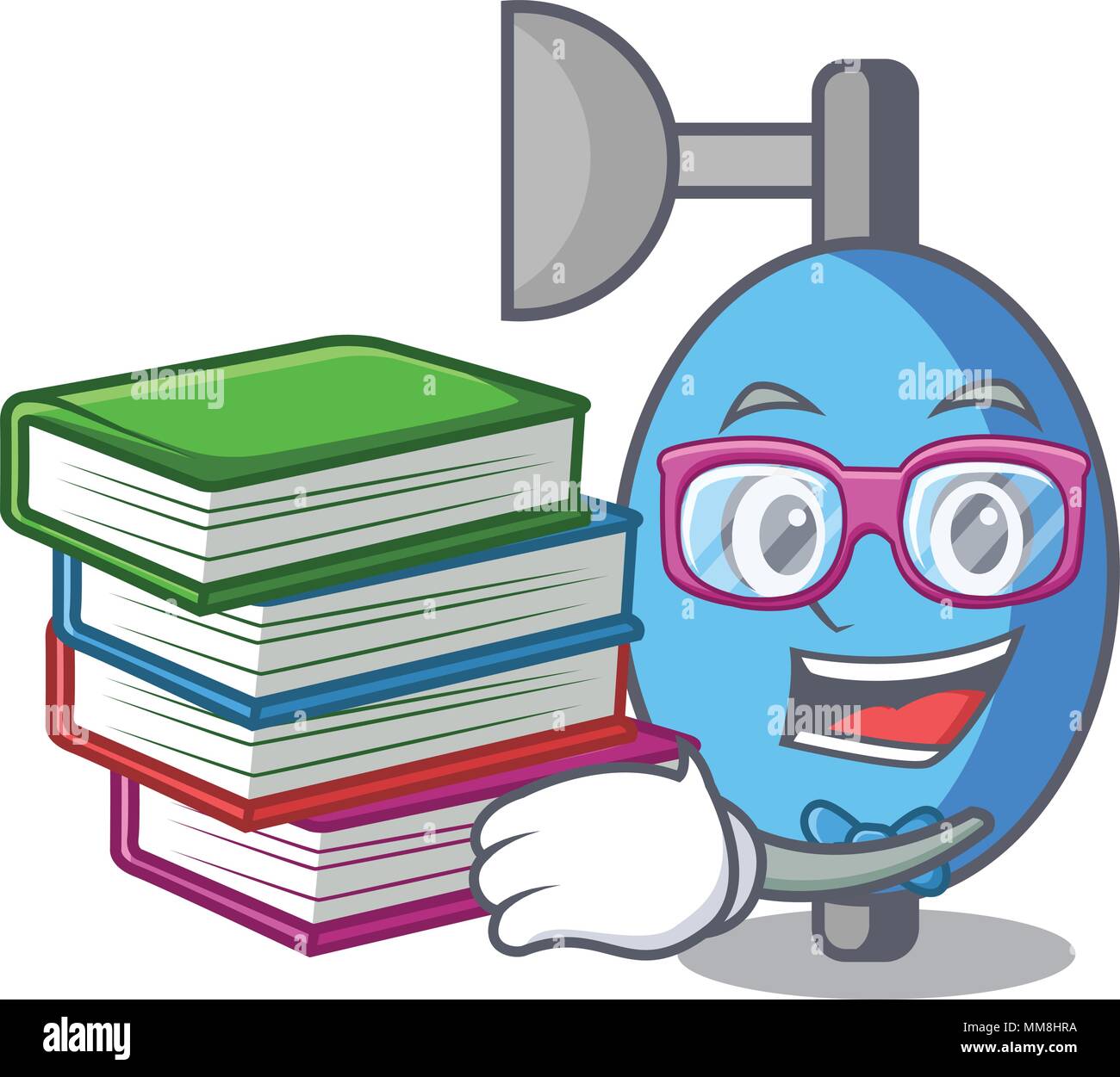 Schüler mit Buch ambu Beutel Maskottchen Karikatur Stock Vektor