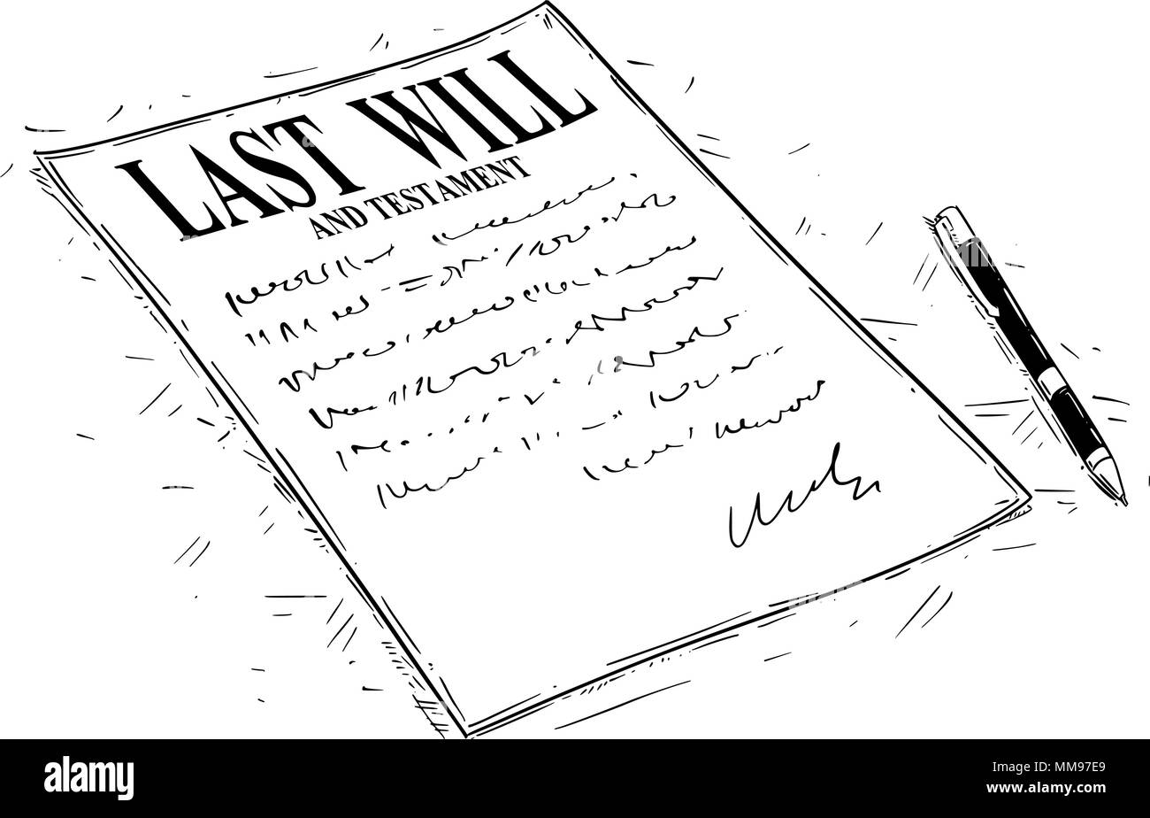 Vektor Künstlerische Zeichnung Abbildung: Stift und Testament Dokument zu unterzeichnen Stock Vektor