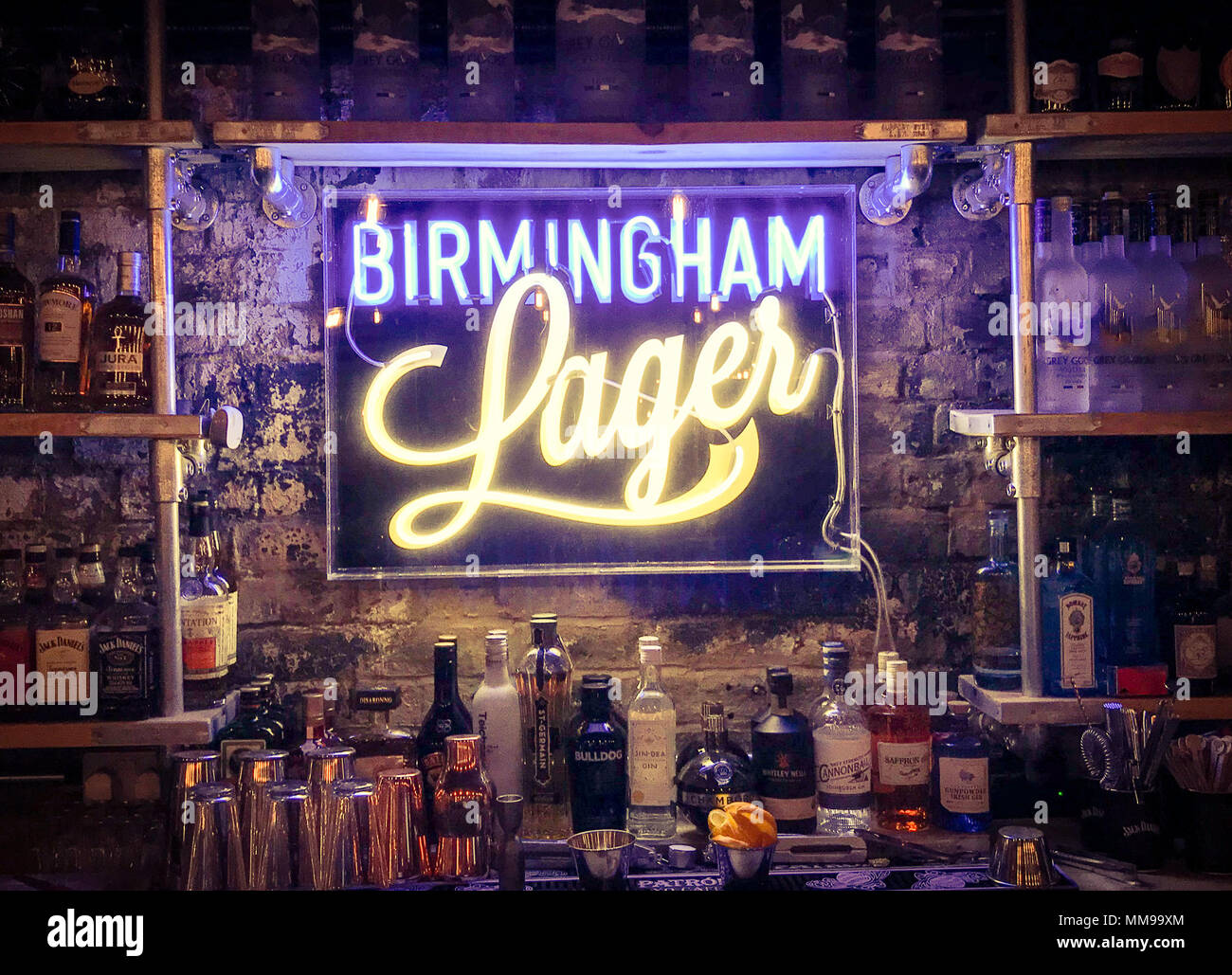 Birmingham Lager Zeichen aus dem Indischen Brauerei, Snow Hill, Birmingham, B3 1EU, England, Großbritannien Stockfoto