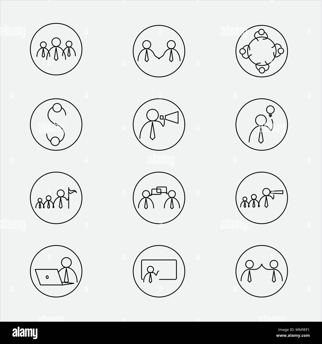 Vector Illustration der Zeile für Symbole für die Unternehmenstätigkeit. Stock Vektor