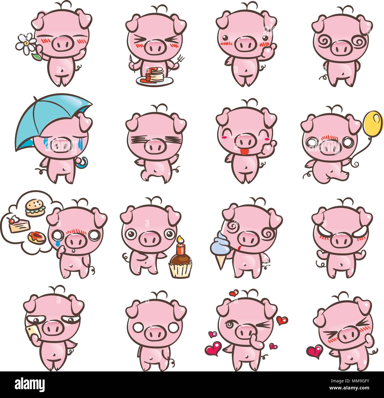 Sammlung der süßeste Schwein Charakter Symbol mit unterschiedlichen
