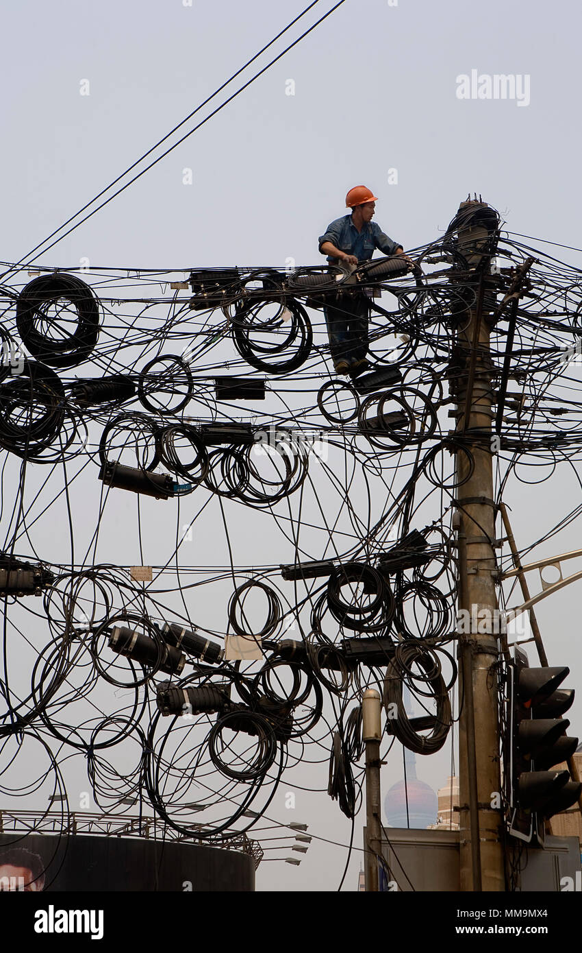 China Shanghai: Chinesisch, Arbeiter. Leitung, Telefon Stockfoto