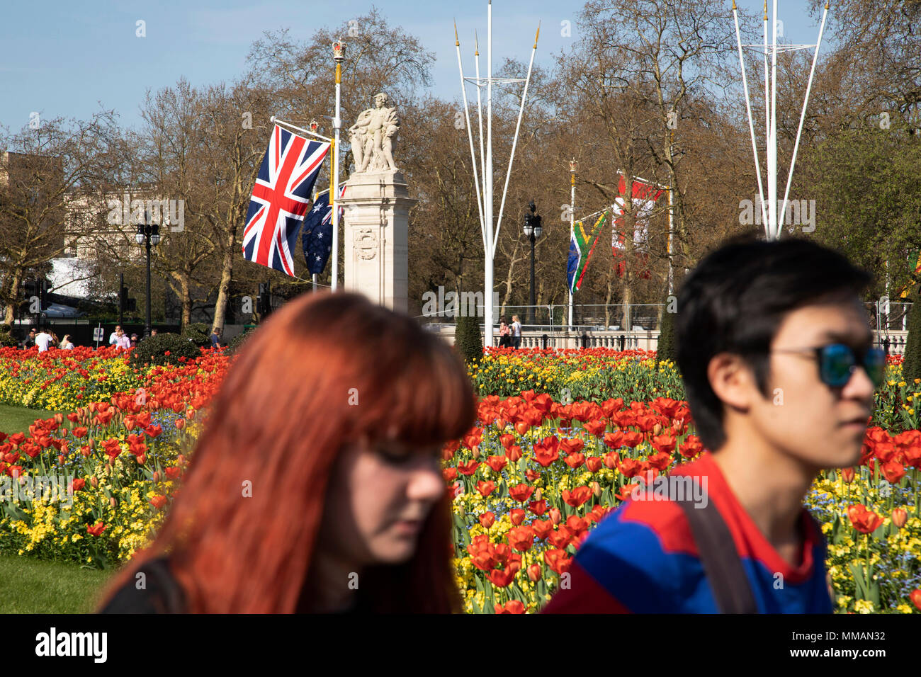 Flaggen der Commonwealth unter der Woche des Commonwealth Regierungschefs Treffen in London, England, Vereinigten Königreich zu feiern. Stockfoto