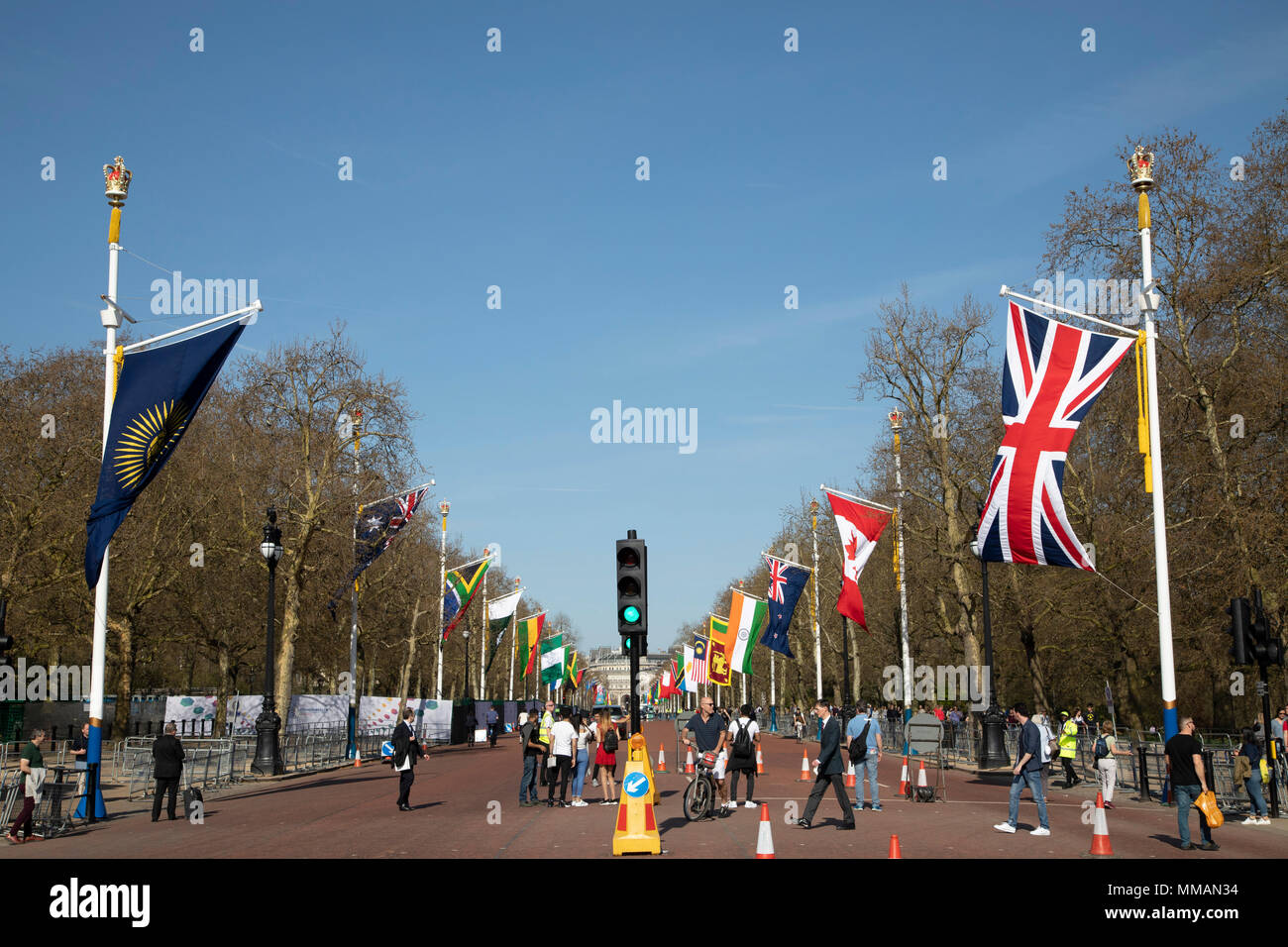 Flaggen der Commonwealth unter der Woche des Commonwealth Regierungschefs Treffen in London, England, Vereinigten Königreich zu feiern. Stockfoto