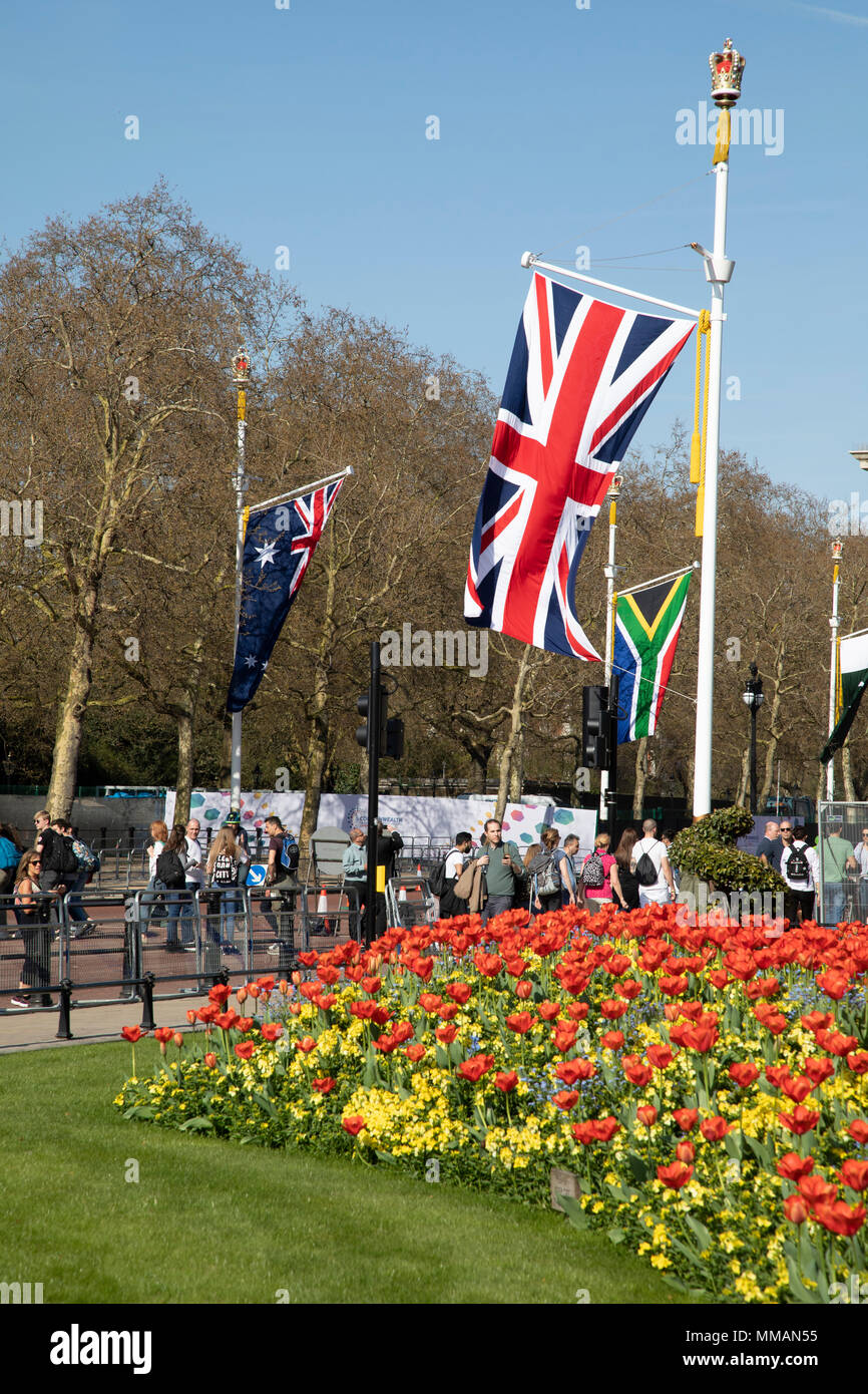 Flaggen der Commonwealth unter der Woche des Commonwealth Regierungschefs Treffen in London, England, Vereinigten Königreich zu feiern. Stockfoto