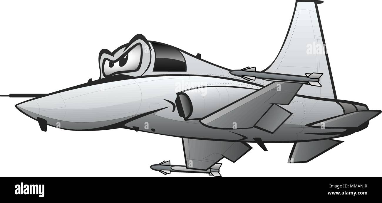 Militärische Fighter Jet Airplane Cartoon Vector Illustration Stock Vektor