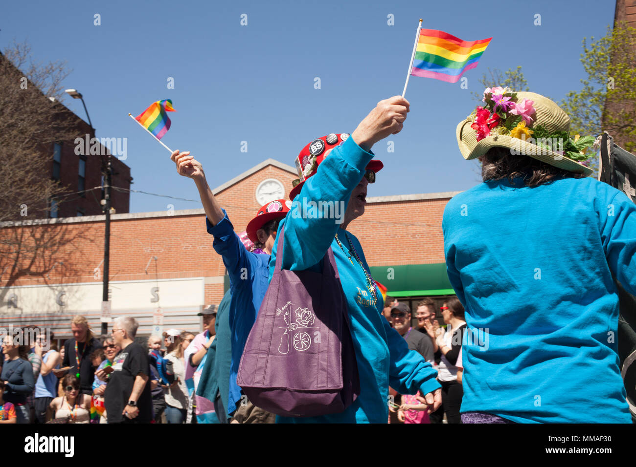 Gay Pride Feier an einem sonnigen Tag in Northampton, Massachusetts. Stockfoto