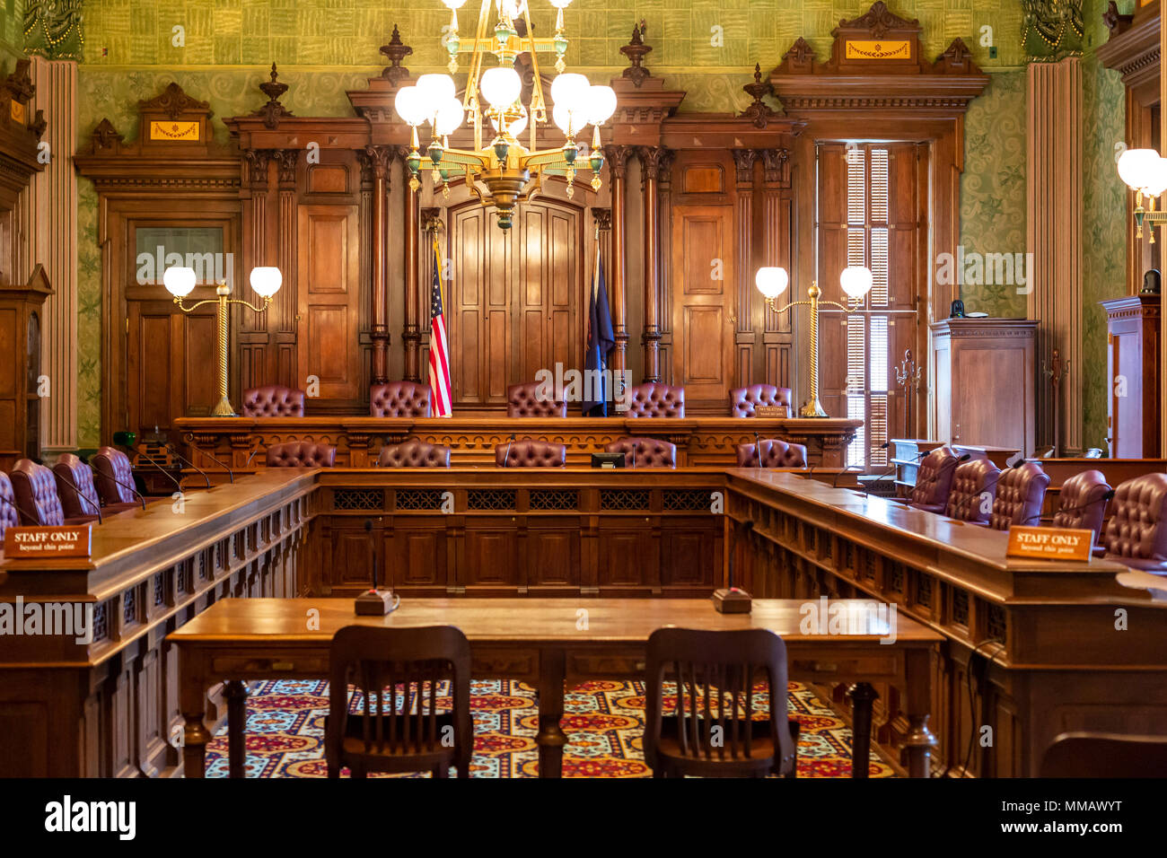 Lansing, Michigan - Die alten Michigan Supreme Court Kammer im Michigan State Capitol Building. Der Hof trafen sich hier von 1879 bis 1970. Das Zimmer ist n Stockfoto