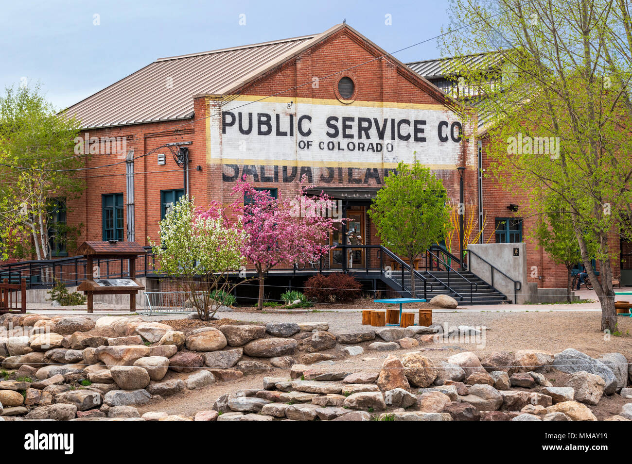 Renovierte steamplant, jetzt die Salida SteamPlant Theater und Event Center, Altstadt, kleinen Bergstadt Salida, Colorado, USA Stockfoto