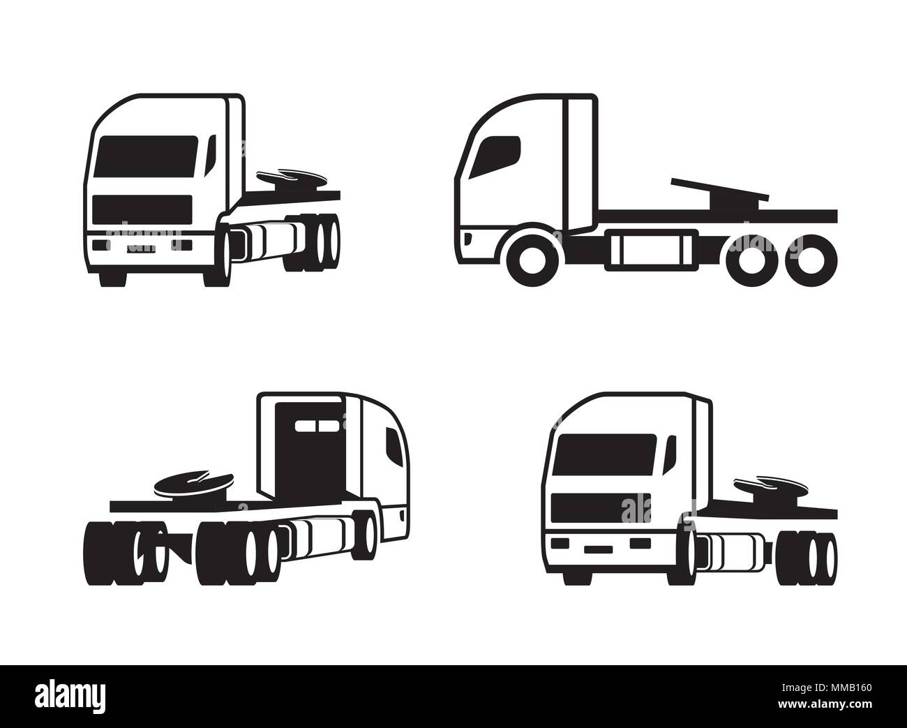 Lkw Traktor in verschiedenen Perspektive - Vector Illustration Stock Vektor