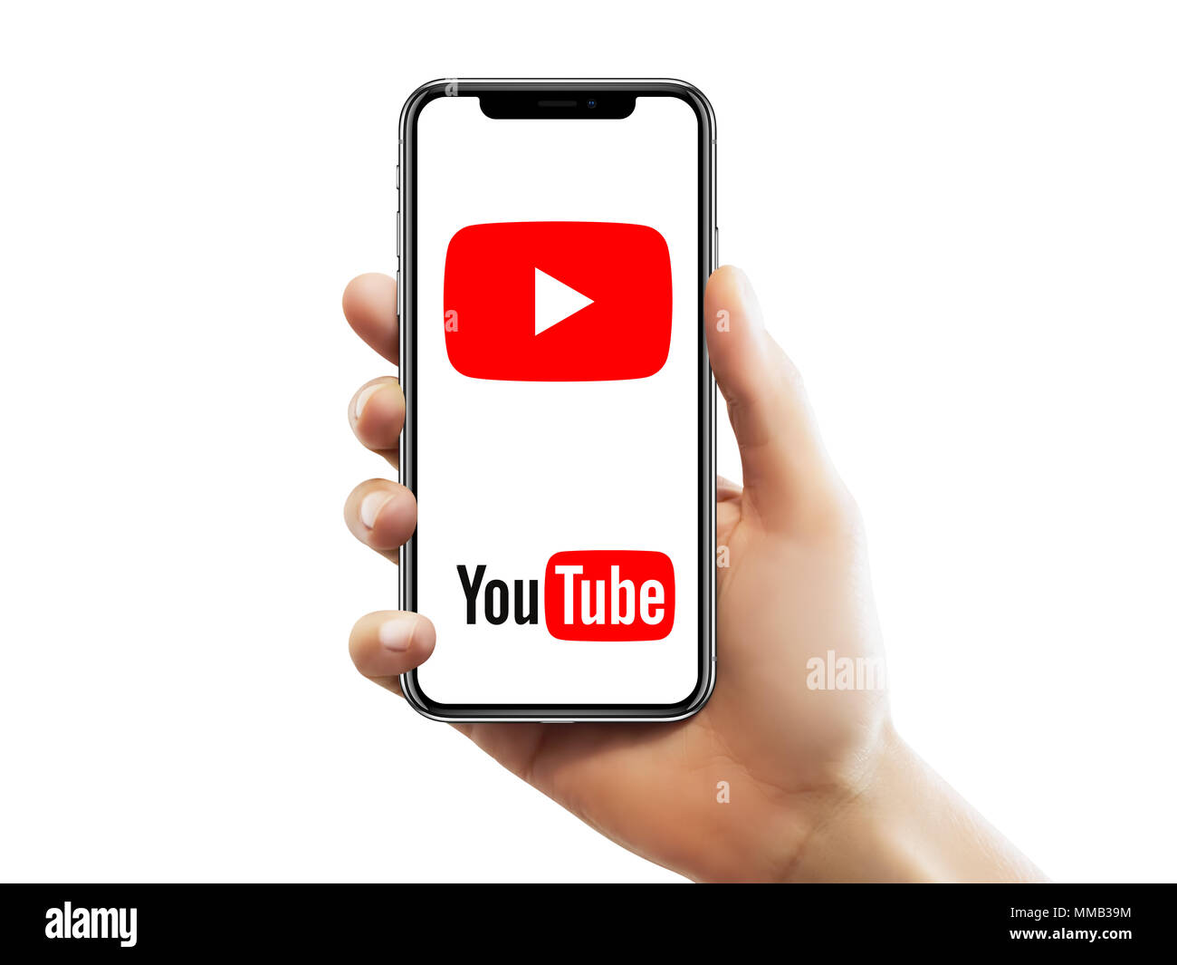 ISTANBUL - 10. MAI 2018: Apple iPhone X Bildschirm mit YouTube logo Holding  durch eine weibliche Hand gegen isoliert weißer Hintergrund Stockfotografie  - Alamy