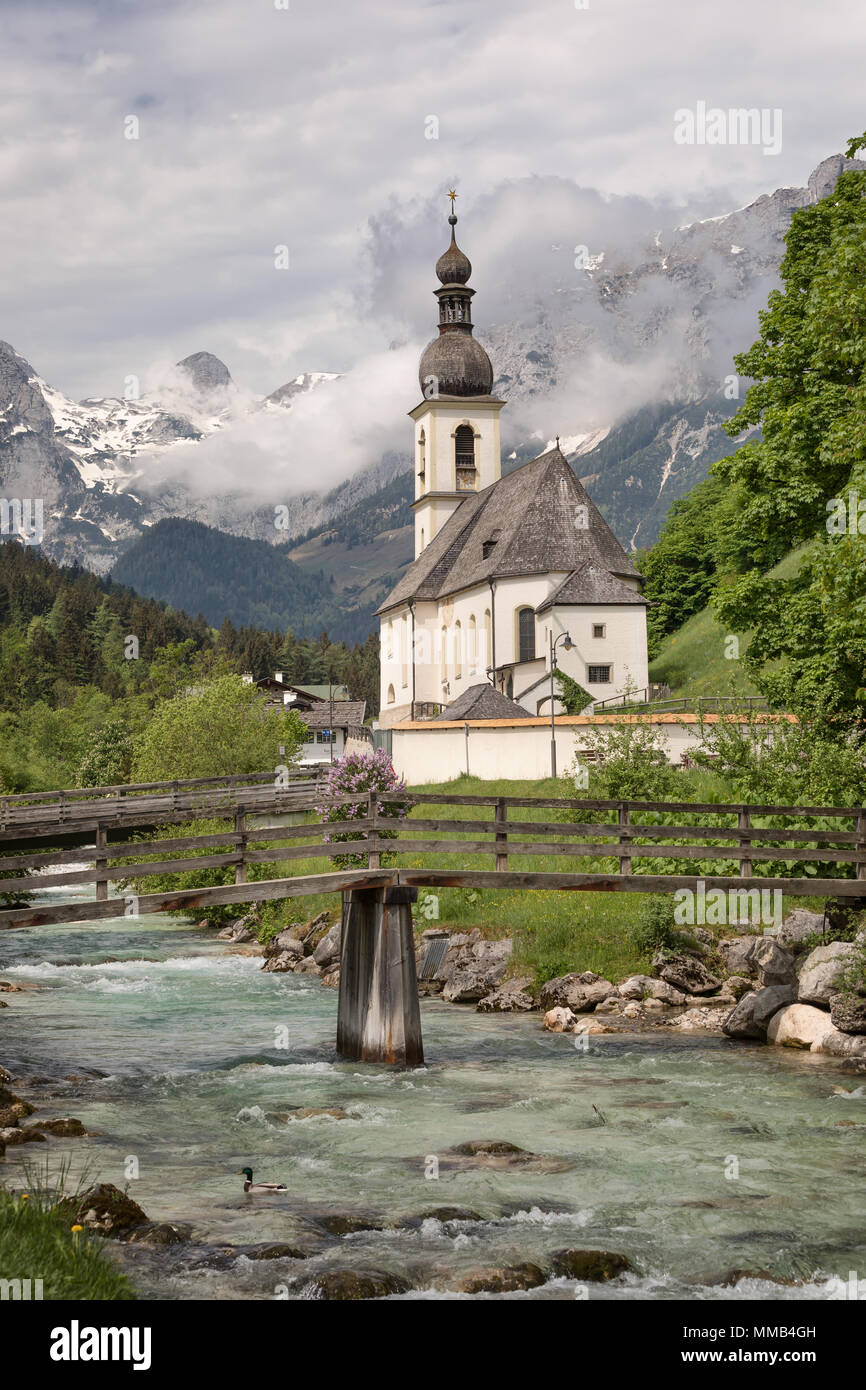 St. Sebastian Kirche in Ramsau / Bayern Stockfoto