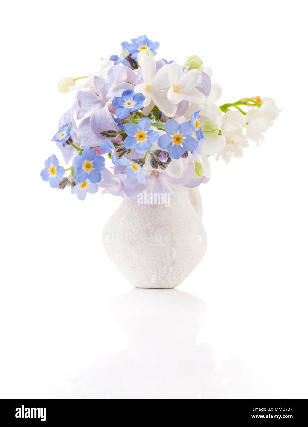 Frühling Blumen in Weiß Vase isoliert auf weißem Stockfoto
