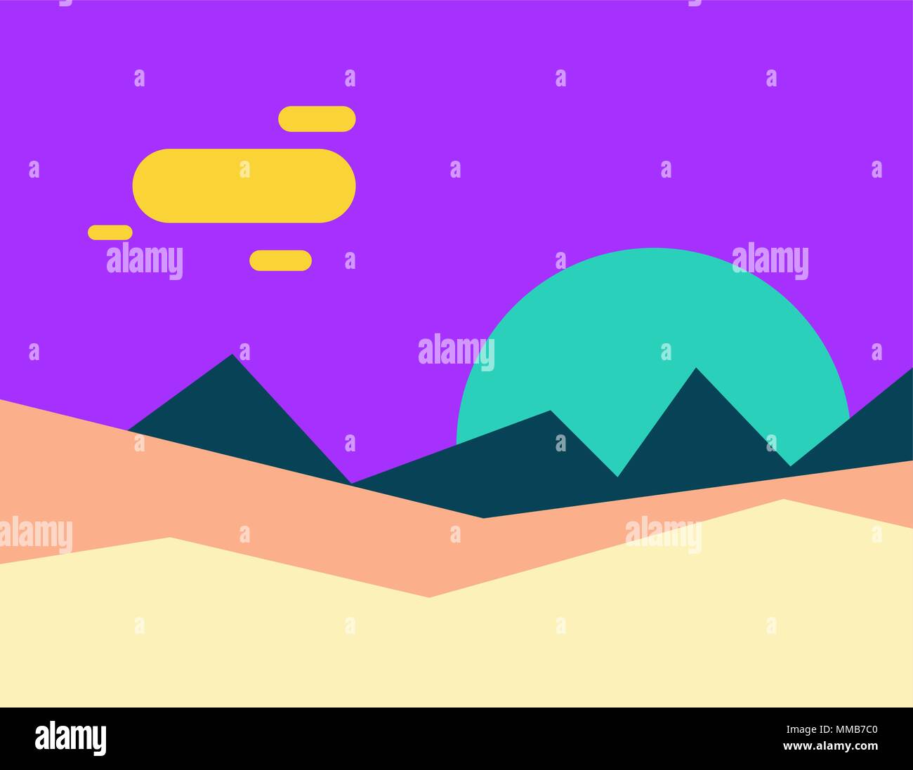 Fantastische Landschaft. Abstrakte Natur. Ungewöhnliche Sonnenuntergang. Vector Illustration Stock Vektor