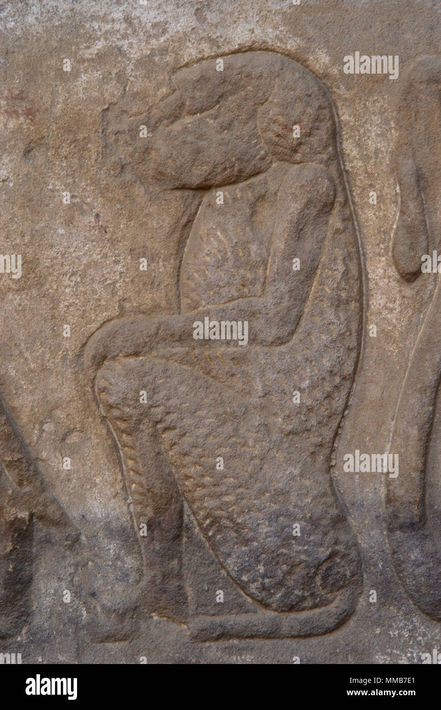 Ägypten. Tempel von Edfu. Antike Tempel zu Horus gewidmet. Ptolemäerzeit, 237-57 BC. Relief mit der Darstellung eines Affen. Stockfoto