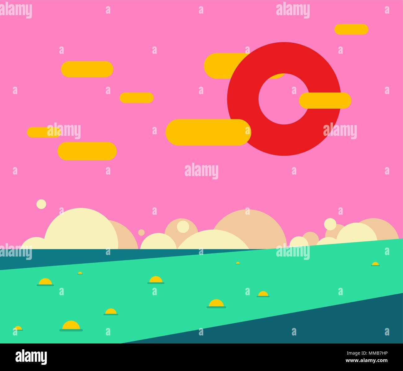 Fantastische Landschaft. Abstrakte Natur. Ungewöhnliche Sonnenuntergang. Vector Illustration Stock Vektor