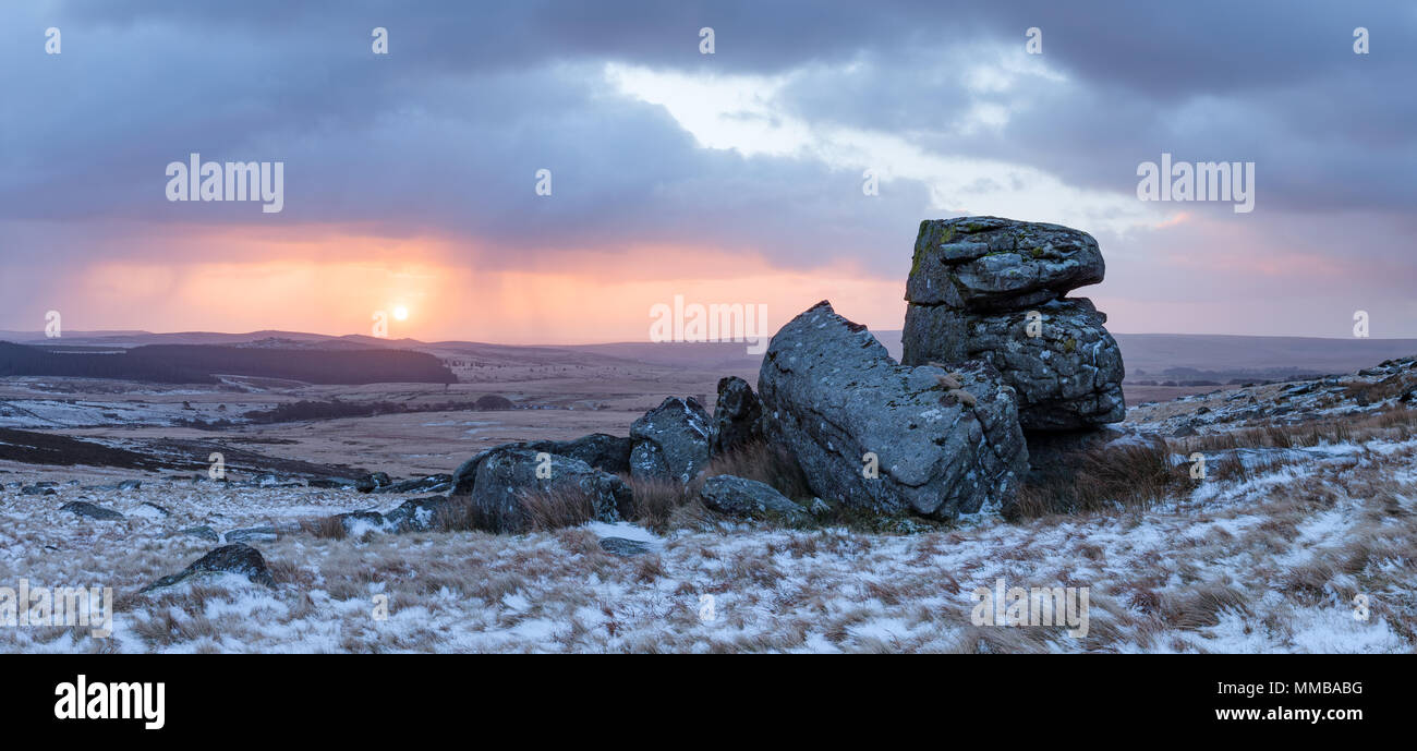 Snowy Höhere weißen Tor, Dartmoor Stockfoto