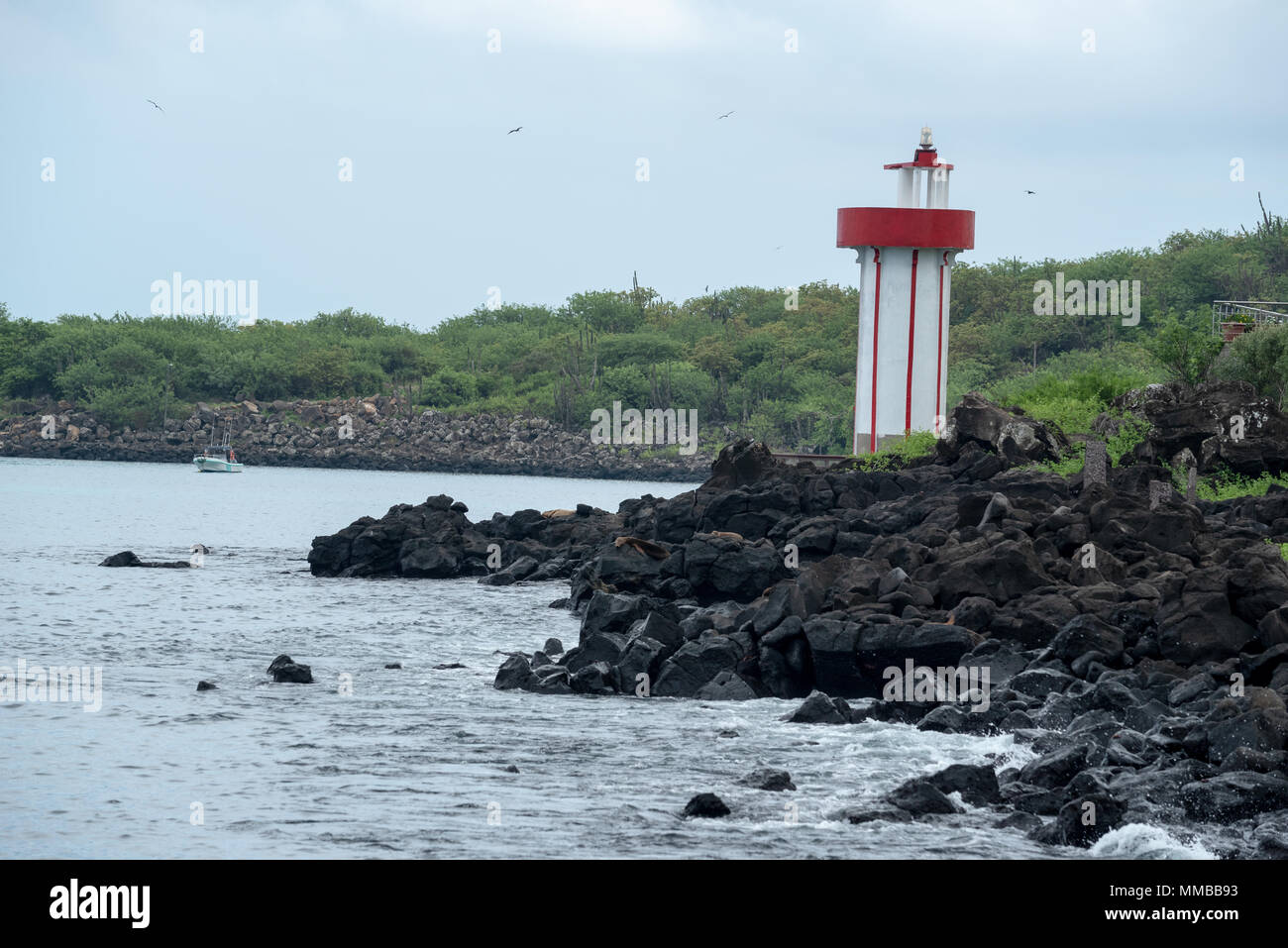 Navigation Licht, Puerto Baquerizo Moreno, San Cristobal Island, Galapagos, Ecuador. Stockfoto