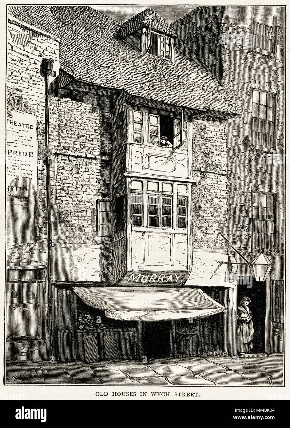 Alte Häuser & Shop Wych Street, London, England, UK. 19. jahrhundert Viktorianischen Gravur ca. 1878 Stockfoto