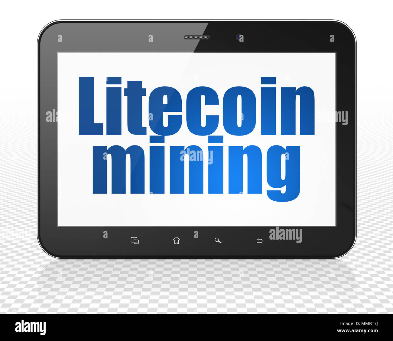 Blockchain Konzept: Tablet PC-Computer mit Litecoin Bergbau auf Anzeige Stockfoto