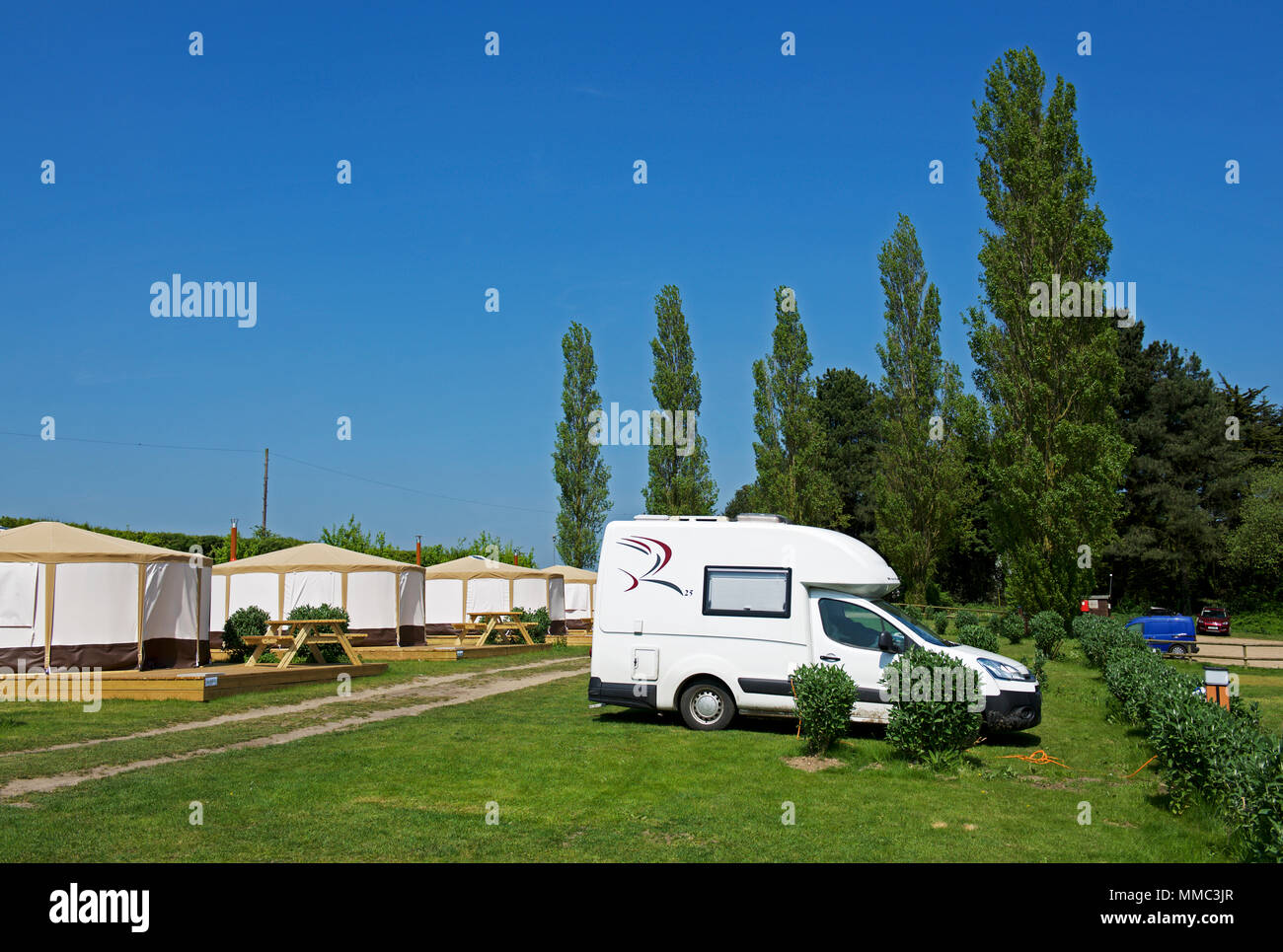 Die waveney River Center Campingplatz, Burgh St Peter, Norfolk, England Großbritannien Stockfoto