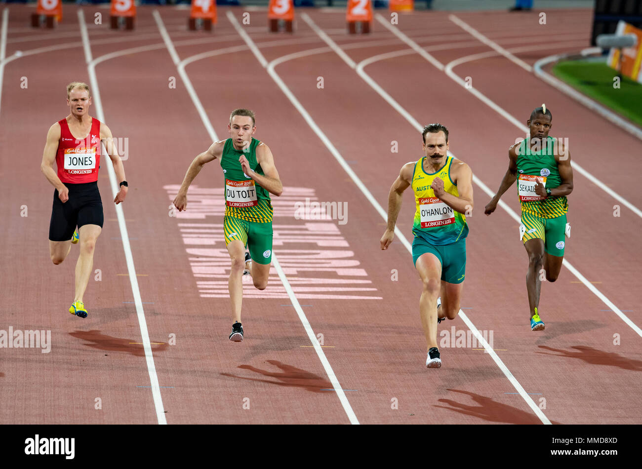 Männer 100m-T 38 Final-Commonwealth Spiele 2018 Stockfoto