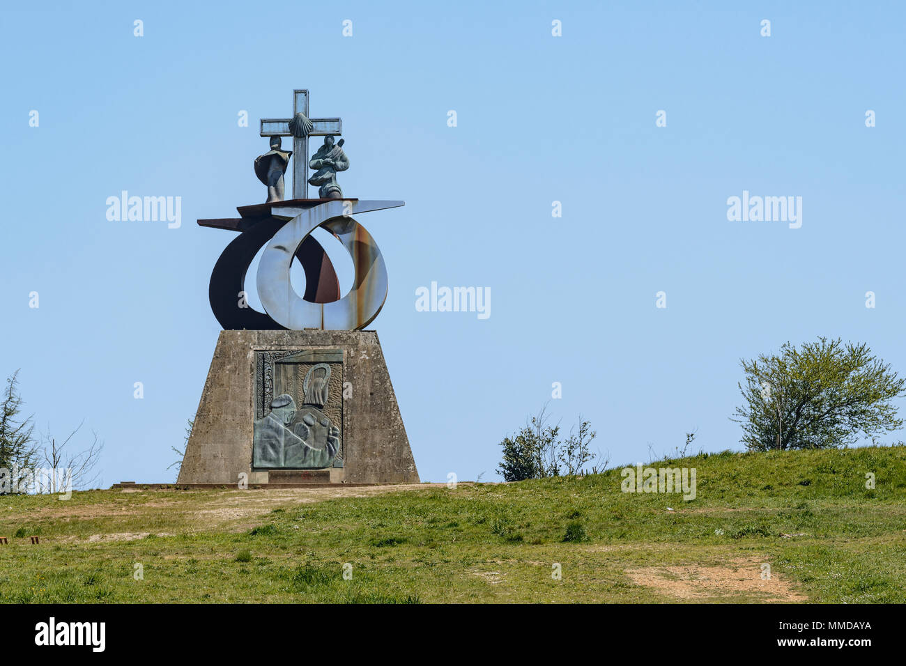 Berg der Freude Denkmal in Saint James. Monte do Gozo, Camino de Santiago, Galicien, Santiago de Compostela, Spanien Stockfoto