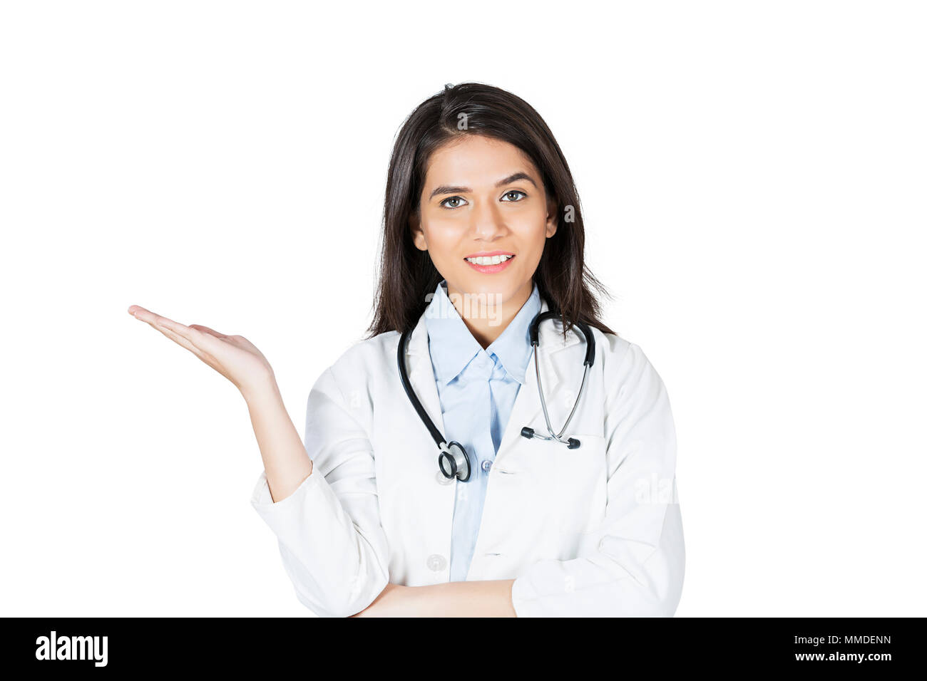 Nahaufnahme Frau Arzt Hand Stethoskop Teil - von Stockfoto