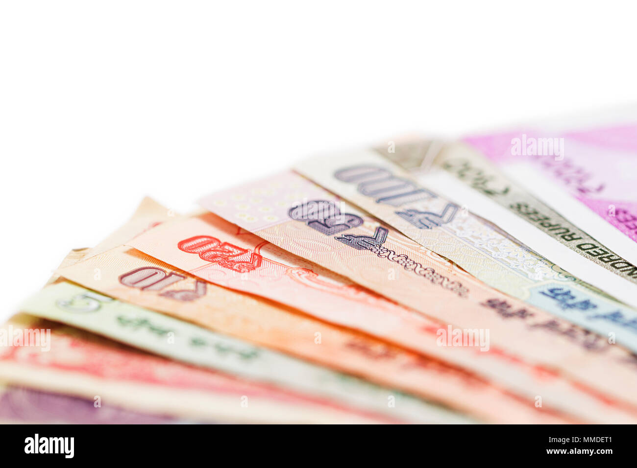 Geld Konzept - Variante Geld Indian Rupee Selective-Focus 5 Rupie Banknote Stockfoto