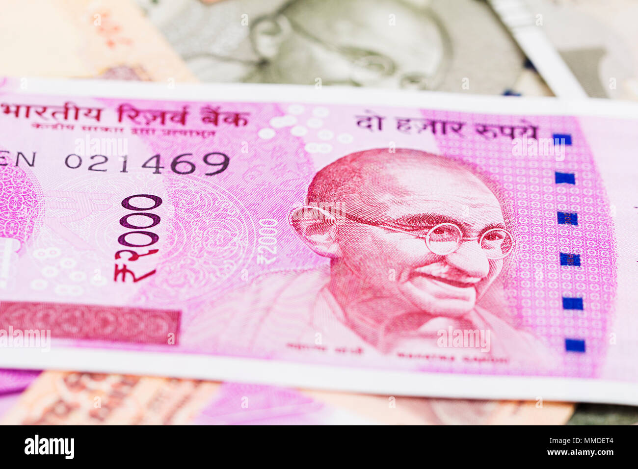 Nahaufnahme arrangiert Geld Variation der Indischen Rupie Banknoten Niemand Stockfoto