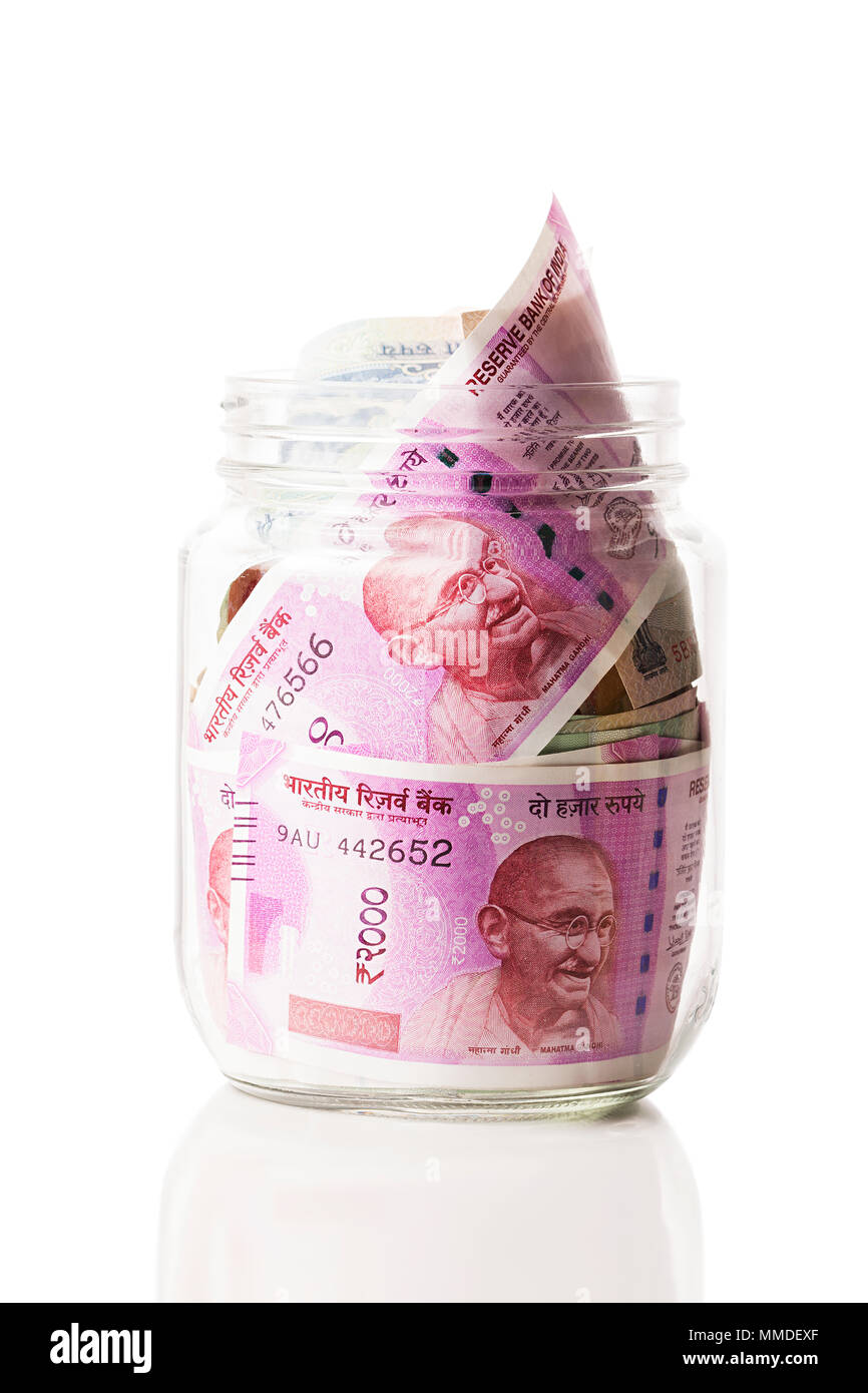 Fülle Geld Variation der Indische Geld Ruppe Banknoten Alphabet Papier Niemand Stockfoto