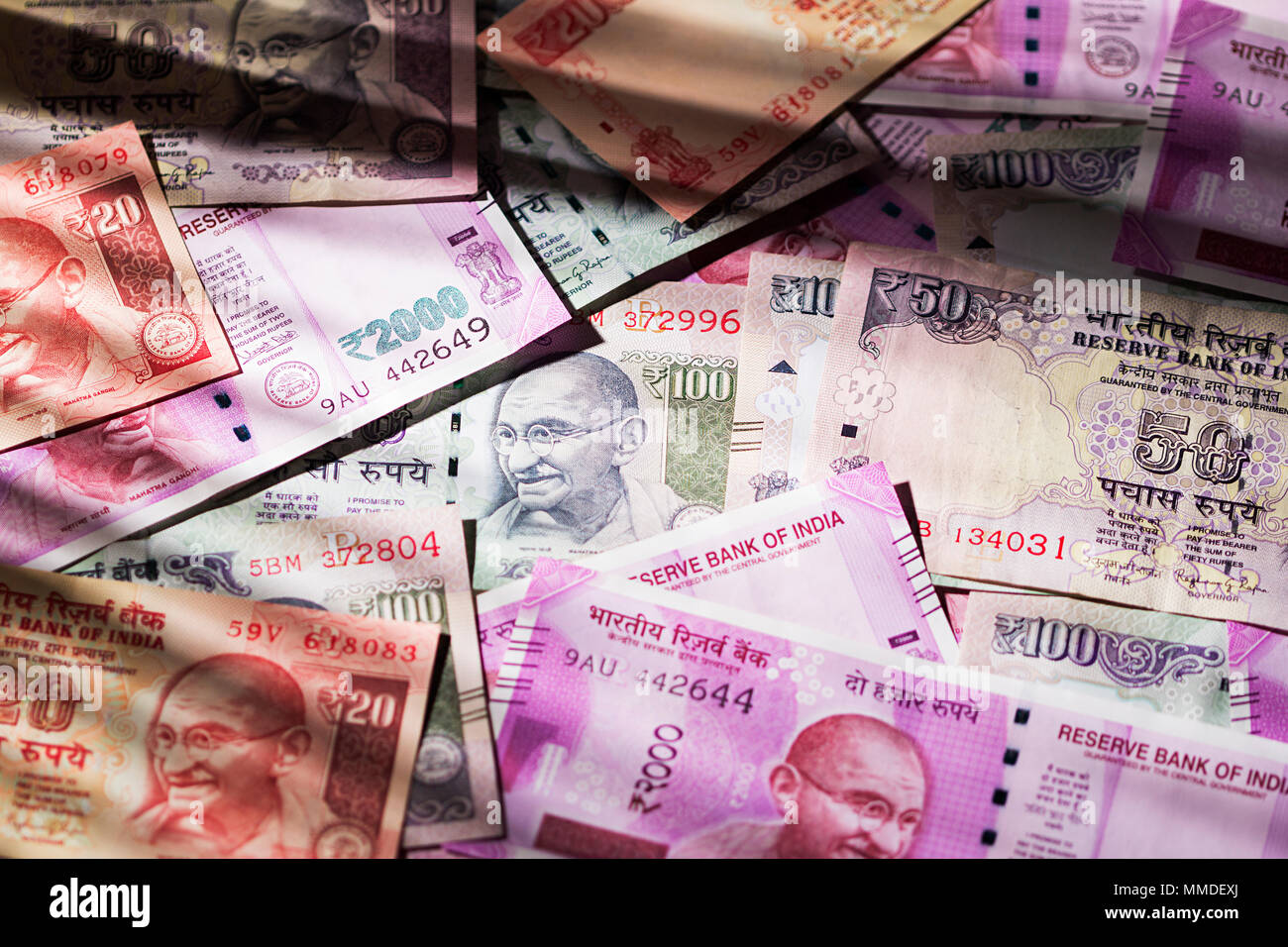 Indische Währung Rupie Banknoten niemand Papier Alphabet reichen Ruhestand Niemand Stockfoto