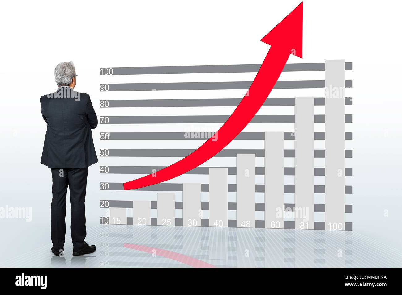 Kartenlänge Business männlichen Vektor Grafik Moving-Up Pfeil Wachstum Börse Stockfoto