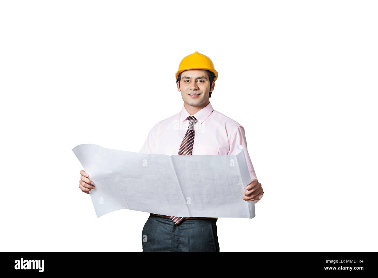 Ein Mann Architekten, Ingenieur prüfen Bau Karte Planung Real-Estate-Projekt Stockfoto