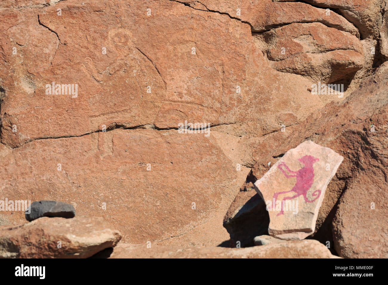 Petroglyphen, Yerbas Buenas, Atacama, Chile. Stockfoto