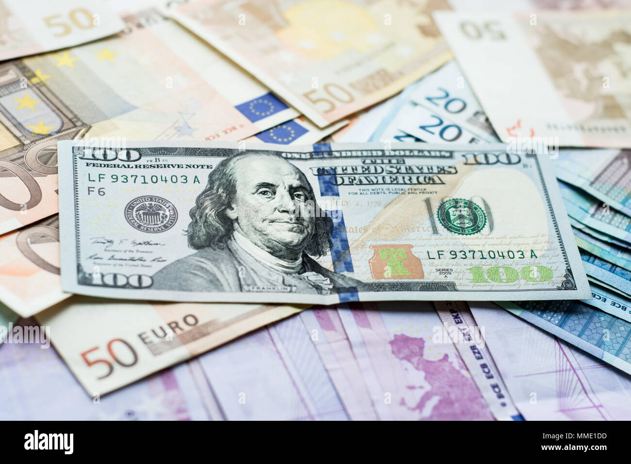 Amerikanische und Euro Papiergeld Stockfoto