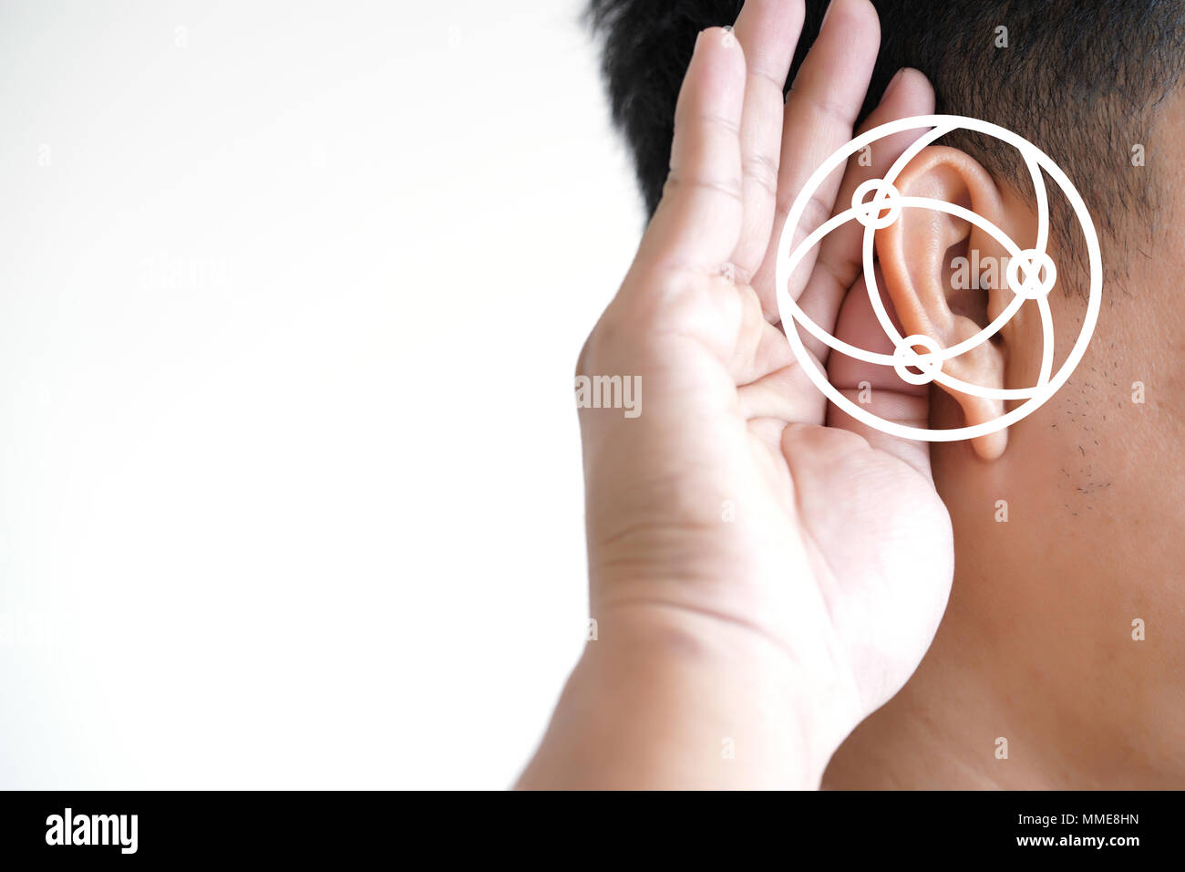 Junger Mann Hörverlust Schallwellen Simulationstechnik Stockfoto