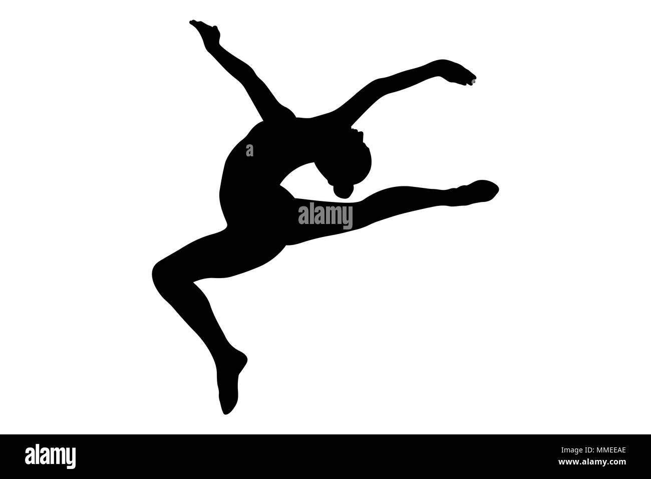 Hirsch split Sprung gymnast Frau in schwarze Silhouette Stockfoto