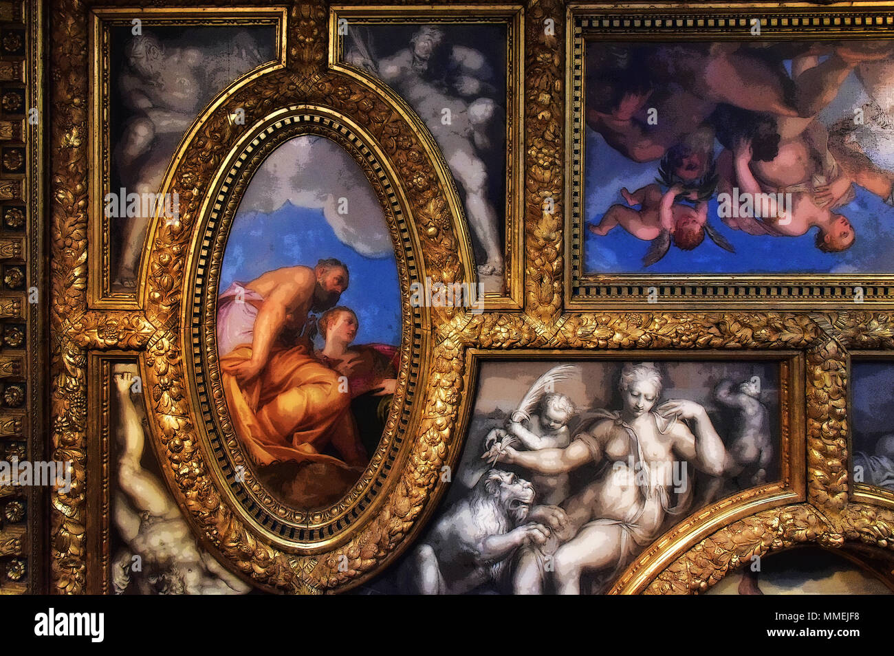 Decken, Dogenpalast Venedig, Jove, der aus dem Himmel, manieristische Gemälde nach Paolo Veronese, Venedig, Italien Stockfoto
