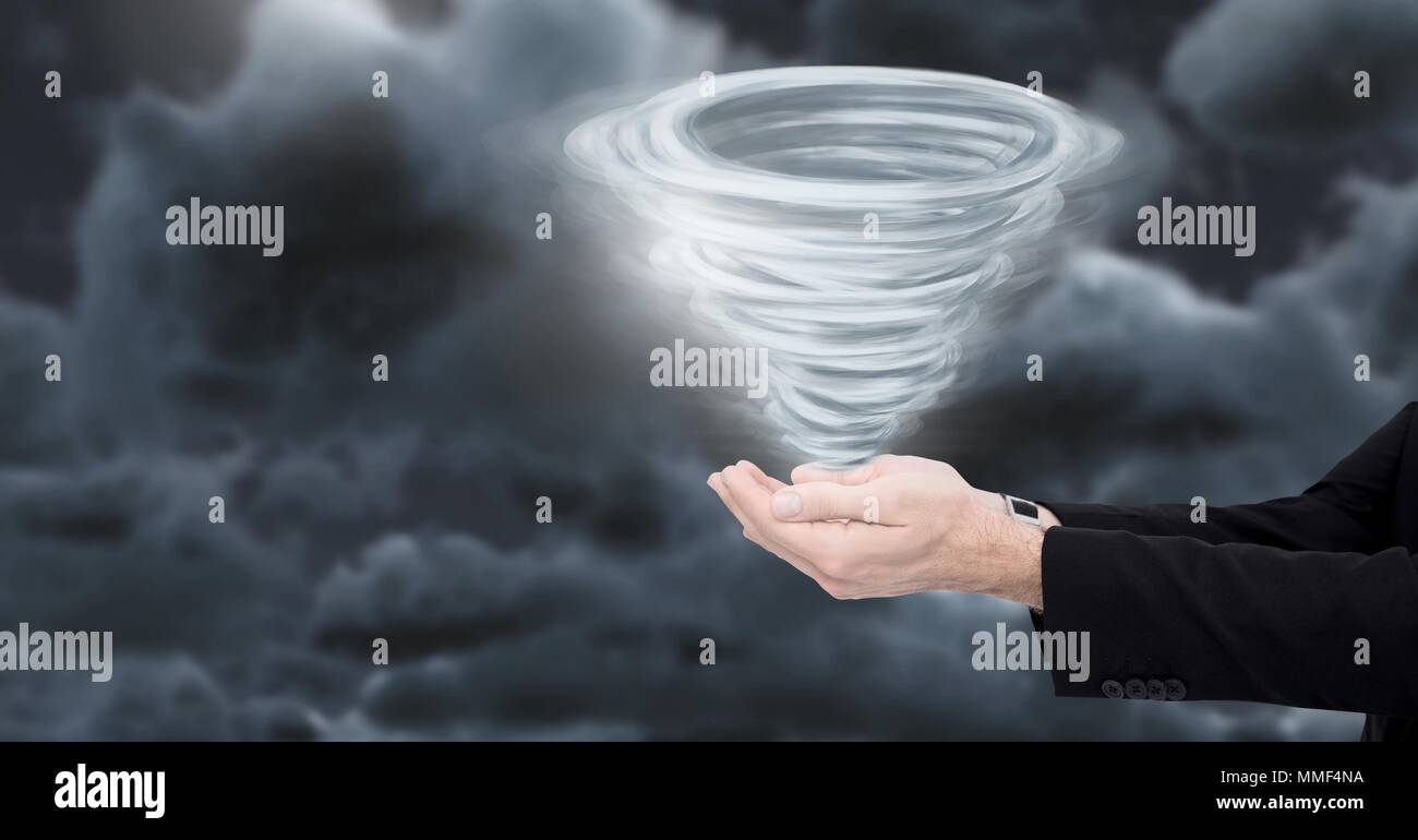 Tornado twister lackiert und dunklen Himmel mit den Händen schalenförmig Stockfoto