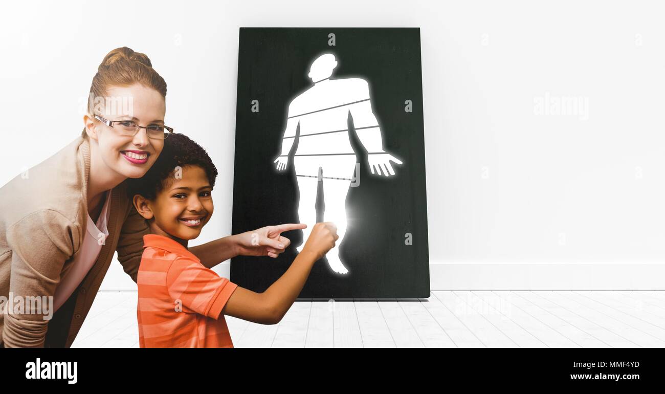 Pädagogische menschlichen Körper Abschnitte Symbol ein Lehrer mit Schüler Stockfoto
