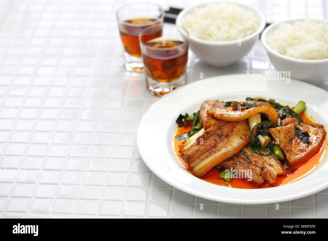 Traditionelle doppelt gekochtes Schweinefleisch, Sichuan Stil chinesischen Gericht Stockfoto