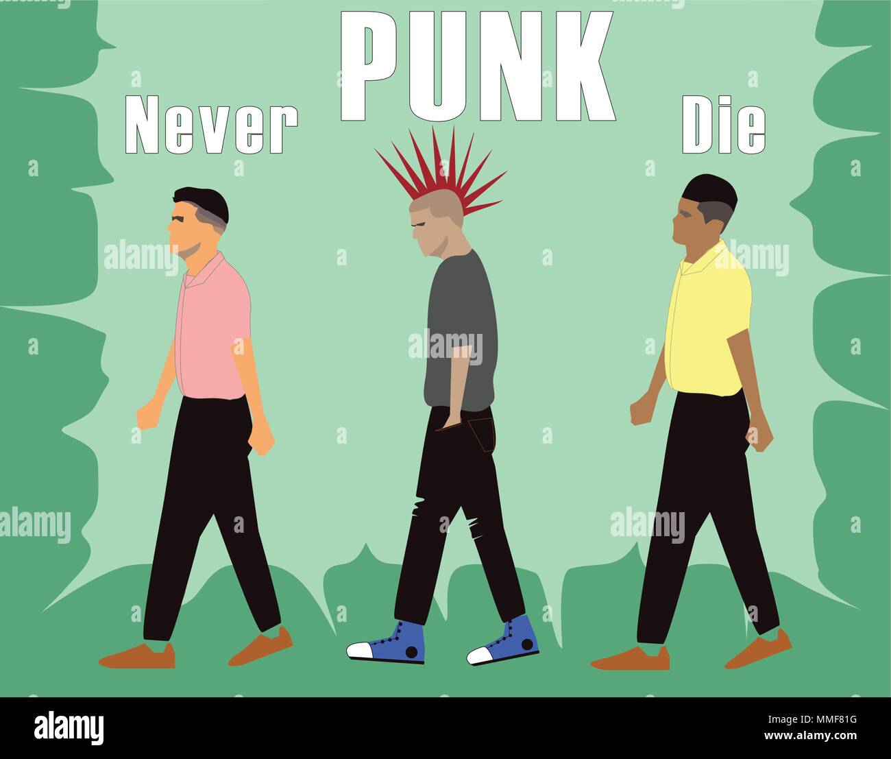 Wenn Leute um aufstehen und laufen, Punk nie sterben, weil es nicht zu ihrem Stil oder Genre, es geht um die Art und Weise des Lebens Ideologie Stock Vektor