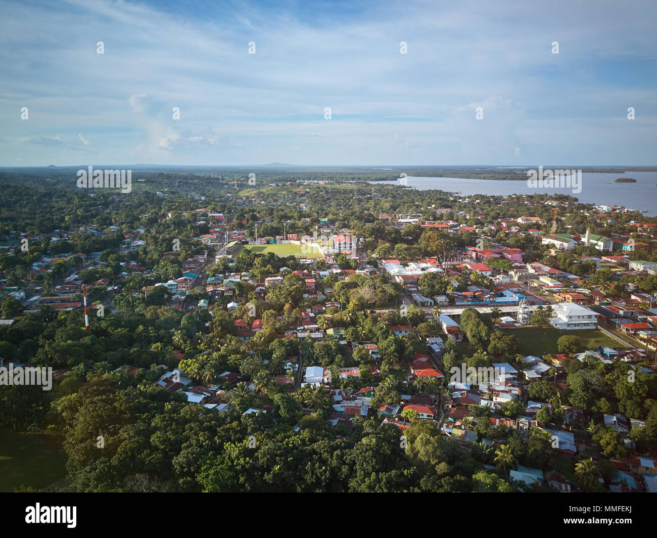 Bluefields nicaragua Stadt in karibischen Seite Luftbild Drohne anzeigen Stockfoto